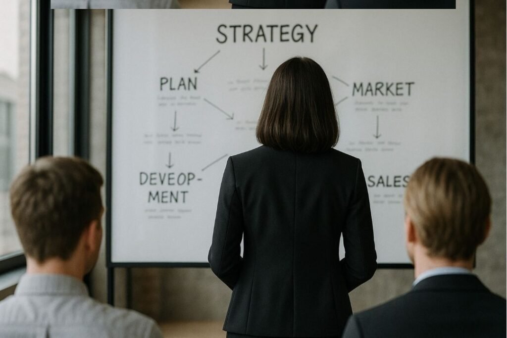 Woman looking at white board