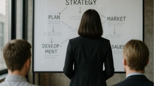 Woman looking at white board