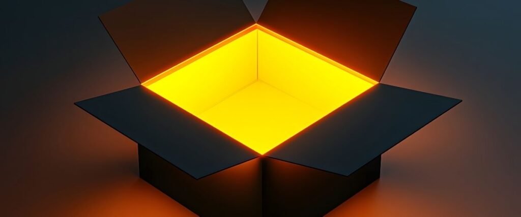 Open box with yellow light emitting