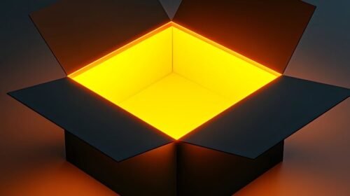 Open box with yellow light emitting